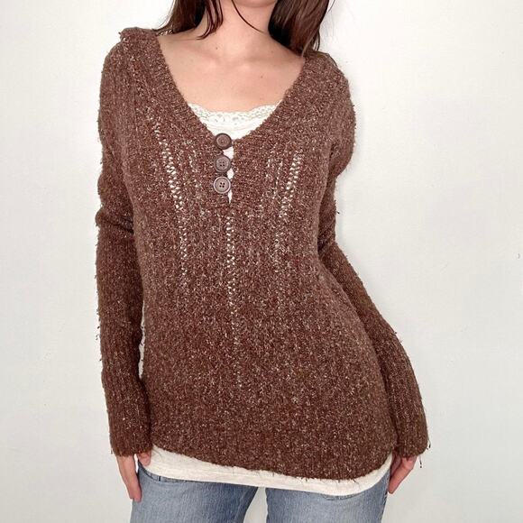 The cutest y2k maurices brown cable knit sweater with hood - Picture 3 of 8